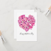 Roze Magnolia Heart Moederdag Flat Kaart (Voorkant / Achterkant in situ)