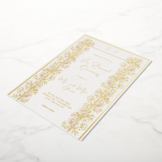 Roze Magnolia Huwelijksbelofte Verlengd Folie Uitnodiging (Gedraaid)