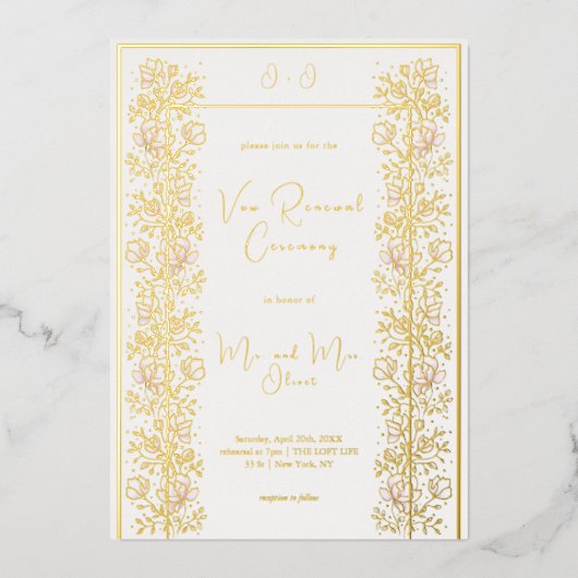 Roze Magnolia Huwelijksbelofte Verlengen Folie Uitnodiging (Voorkant)