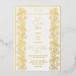 Roze Magnolia Huwelijksgeloften Vernieuwing 25 jaa Folie Uitnodiging