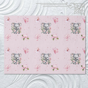 Roze Magnolia Koala Beer Watercolor Cadeau Tissuepapier
