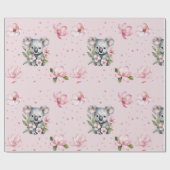 Roze Magnolia Koala Beer Waterverf Gift Cadeaupapier (Vlak)