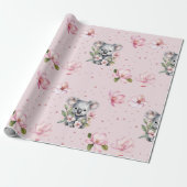 Roze Magnolia Koala Beer Waterverf Gift Cadeaupapier (Uitgerold)