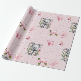 Roze Magnolia Koala Beer Waterverf Gift Cadeaupapier
