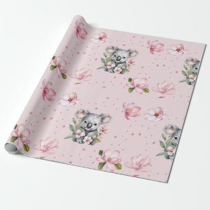 Roze Magnolia Koala Beer Waterverf Gift Cadeaupapier