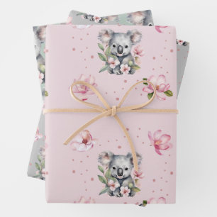 Roze Magnolia Koala Beer Waterverf Gift Inpakpapier Vel
