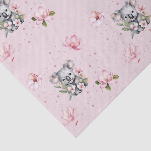 Roze Magnolia Koala Beer Waterverf Gift Tissuepapier (Detail)