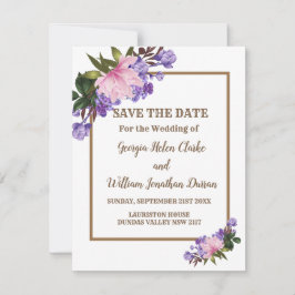 Roze Magnolia Lavender Floral Save the Date Kaart