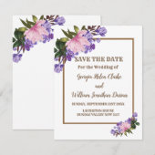 Roze Magnolia Lavender Floral Save the Date Kaart (Voorkant / Achterkant)
