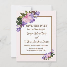 Roze Magnolia Lavender Floral Save the Date Kaart