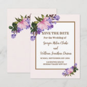 Roze Magnolia Lavender Floral Save the Date Kaart (Voorkant / Achterkant)