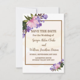Roze Magnolia Lavender Floral Save the Date Kaart