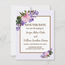 Roze Magnolia Lavender Floral Save the Date Kaart