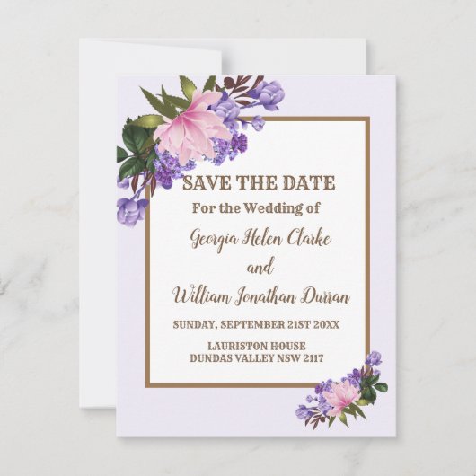 Roze Magnolia Lavender Floral Save the Date Kaart (Voorkant)