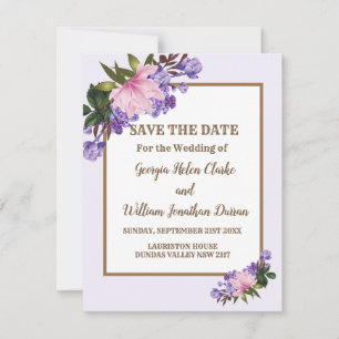 Roze Magnolia Lavender Floral Save the Date Kaart