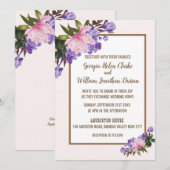 Roze Magnolia Lavender Floral Wedding Invitation Kaart (Voorkant / Achterkant)