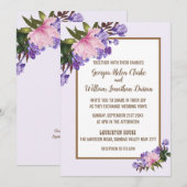 Roze Magnolia Lavender Floral Wedding Invitation Kaart (Voorkant / Achterkant)