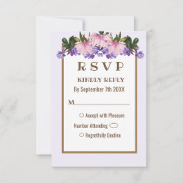 Roze Magnolia Lavender Floral Wedding RSVP-kaart Kaart