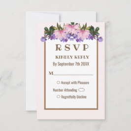 Roze Magnolia Lavender Floral Wedding RSVP-kaart Kaart