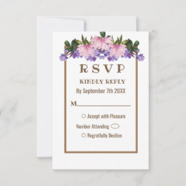 Roze Magnolia Lavender Floral Wedding RSVP-kaart Kaart