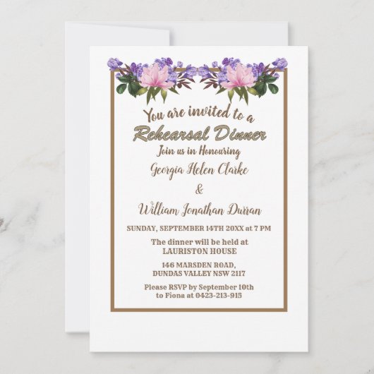 Roze Magnolia Lavender Wedding Rehearsal Dinner Kaart (Voorkant)