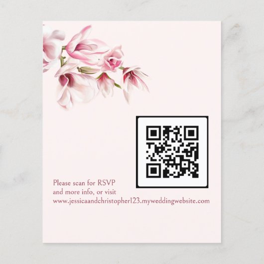 Roze magnolia lente bloemen budget bruiloft uitnod (Achterkant)