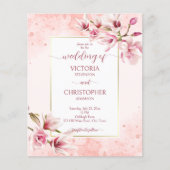 Roze magnolia lente bloemen budget bruiloft uitnod (Voorkant)