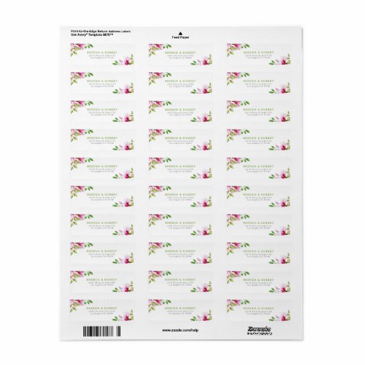 Roze magnolia lijst bruiloft etiket (Full Sheet)