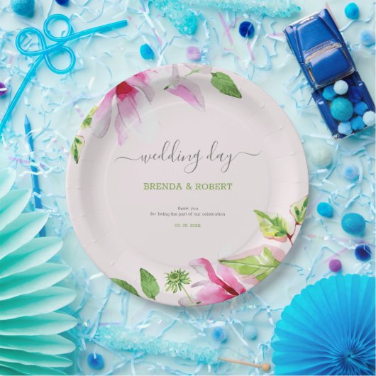 Roze magnolia lijst napkins papieren bordje (Feest)