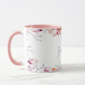 Roze magnolia lijst op witte naam mok (Links)