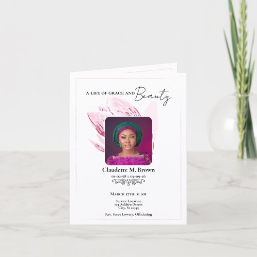 Roze Magnolia Minimaal Vouwbaar Herdenkingsprogram (Voorkant)