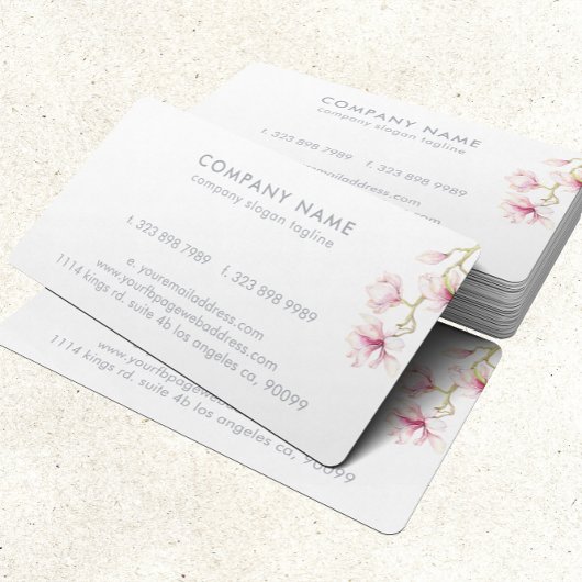 Roze Magnolia Moderne Waterverven Illustratie Visitekaartje