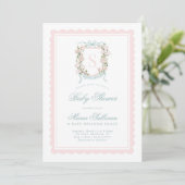 Roze Magnolia Monogram Baby in Bloom Shower Kaart (Staand voorkant)