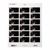 Roze Magnolia Monogram op Black Weddenschap Etiket (Full Sheet)