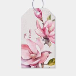 Roze Magnolia Naar en Van Gift Label Cadeaulabel
