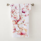 Roze Magnolia Patroon {kies uw kleur} Bad Handdoek (Insitu)