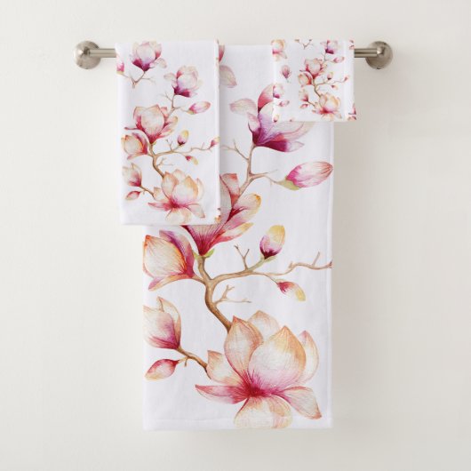 Roze Magnolia Patroon {kies uw kleur} Bad Handdoek (Insitu)