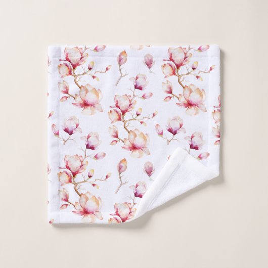 Roze Magnolia Patroon {kies uw kleur} Bad Handdoek (Wasdoekje)