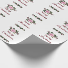 Roze Magnolia Prettig Kerst Inpakpapier