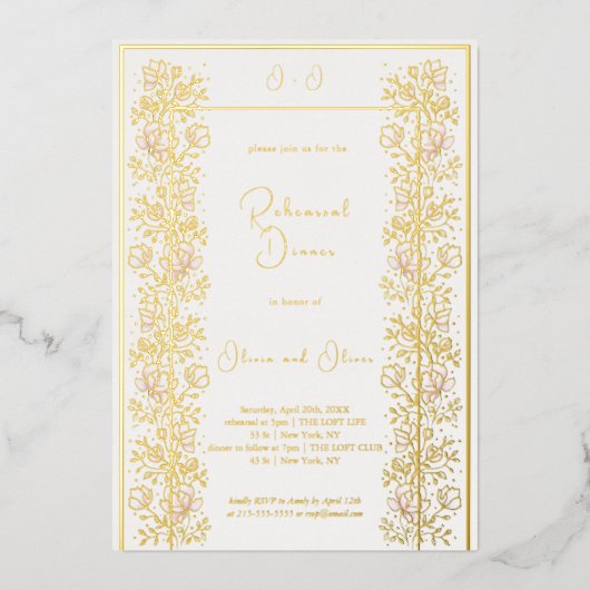 Roze Magnolia repetitie diner Folie Uitnodiging (Voorkant)