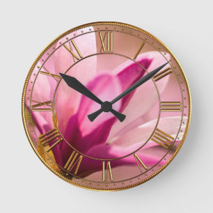 Roze Magnolia Ronde Klok