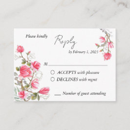 Roze Magnolia RSVP-kaart voor bruiloft Informatiekaartje