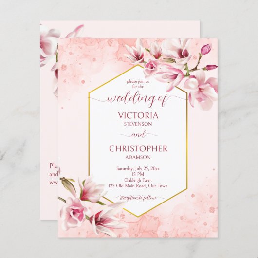 Roze magnolia spring bloemen budget bruiloft uitno (Voorkant / Achterkant)