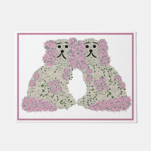Roze Magnolia Staffordshire Dogs Rozen Art Print Deurmat (Voorkant)