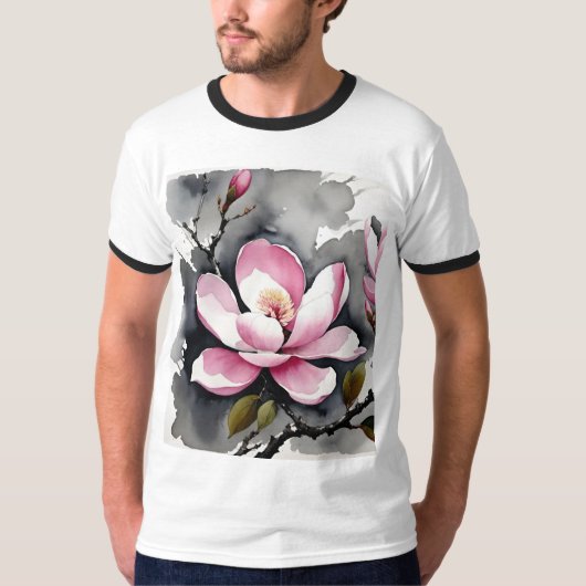 Roze Magnolia T-shirt (Voorkant)