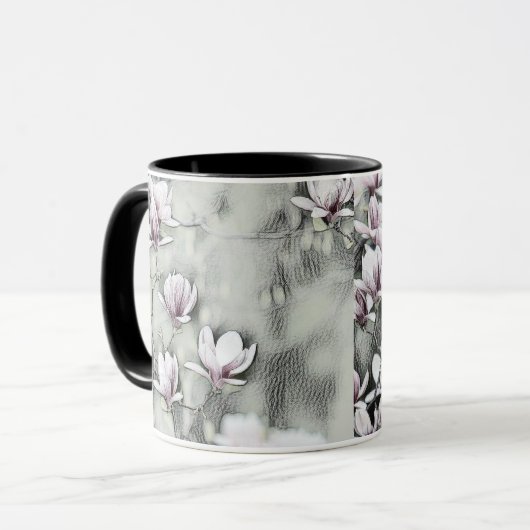 Roze magnolia tak die grijze zwarte achtergrond te mok (Voorkant links)