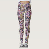 Roze magnolia tak waterverf paarse achtergrond leggings (Voorkant)