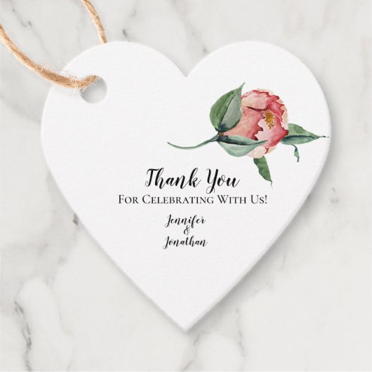 Roze Magnolia Traditional Floral Heart Hartelijk d Bedankjes Labels (Voorkant)