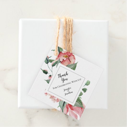 Roze Magnolia Traditional Floral Weddenschap Bedan Bedankjes Labels (In situ)