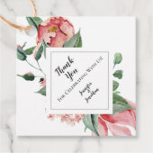 Roze Magnolia Traditional Floral Weddenschap Bedan Bedankjes Labels (Voorkant)